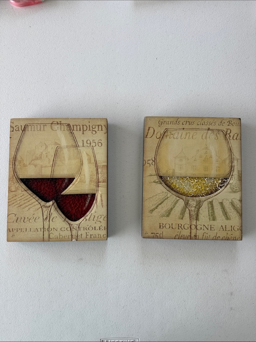 Vintage look Wine Glass Wall Art Pair - Red & Gold Accents